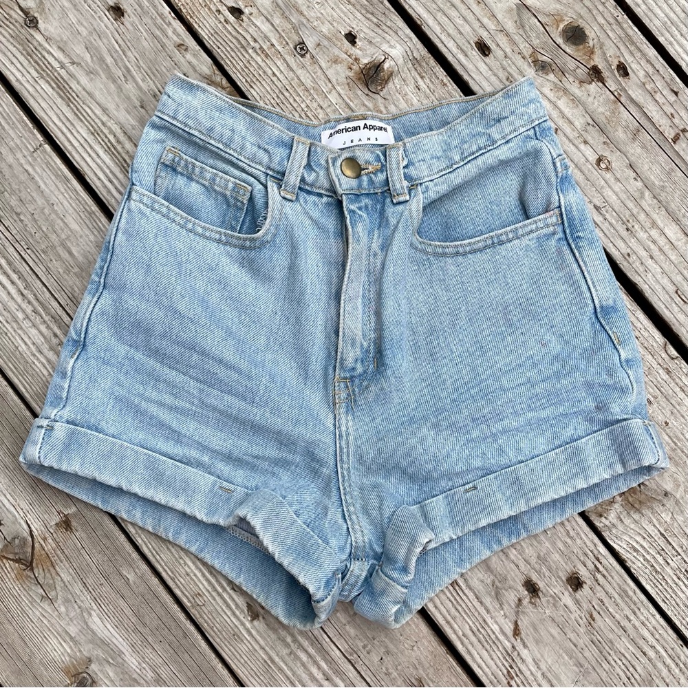 Light wash denim jean shorts high waisted American apprel